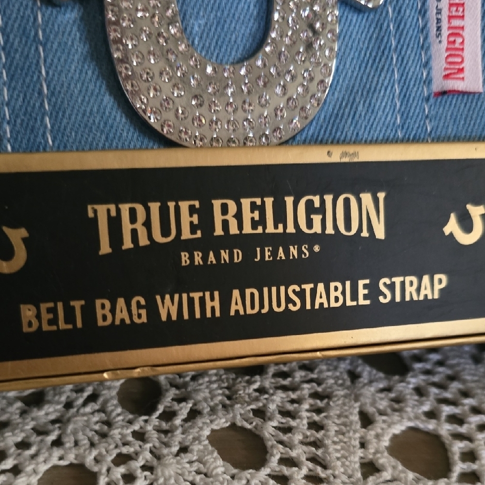 True Religion Denim Belt Bag with Rhinestone Horseshoe - Light Blue - Picture 6 of 8